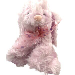 Applause Fluffy Bunny Rabbit Plush Pink Purple Bow Soft & Cuddly 12"